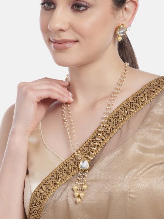 JWELLA Elegant Kundan & Pearl Layered Necklace Set with Earrings | Traditional Indian Jewelry for Women - Image 2