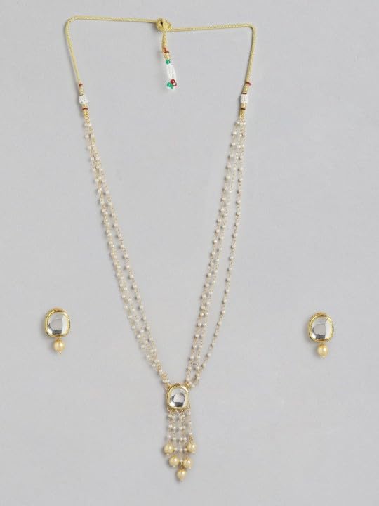 JWELLA Elegant Kundan & Pearl Layered Necklace Set with Earrings | Traditional Indian Jewelry for Women - Image 4