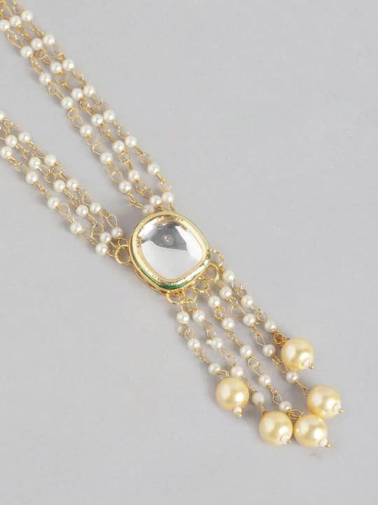JWELLA Elegant Kundan & Pearl Layered Necklace Set with Earrings | Traditional Indian Jewelry for Women - Image 3