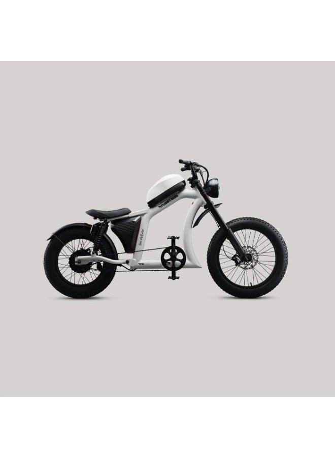 Flight Risk FR666 Electric Bike in White with 1500W Max Power Output, 4-Piston Tektro Hydraulic Disc Brakes, and 20" Rear & 24" Front Tyres, Harley-Inspired Design - Image 1