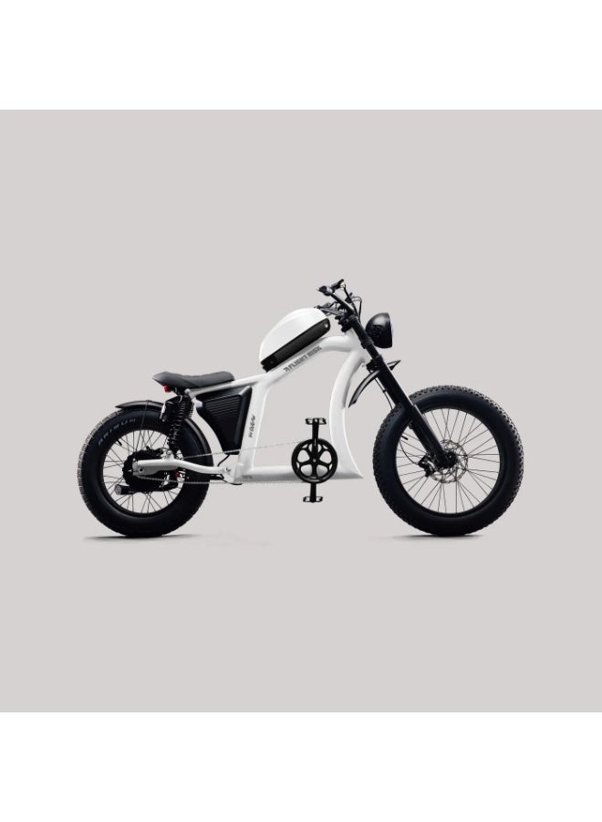 Flight Risk FR666 Electric Bike in White with 1500W Max Power Output, 4-Piston Tektro Hydraulic Disc Brakes, and 20" Rear & 24" Front Tyres, Harley-Inspired Design - Image 4