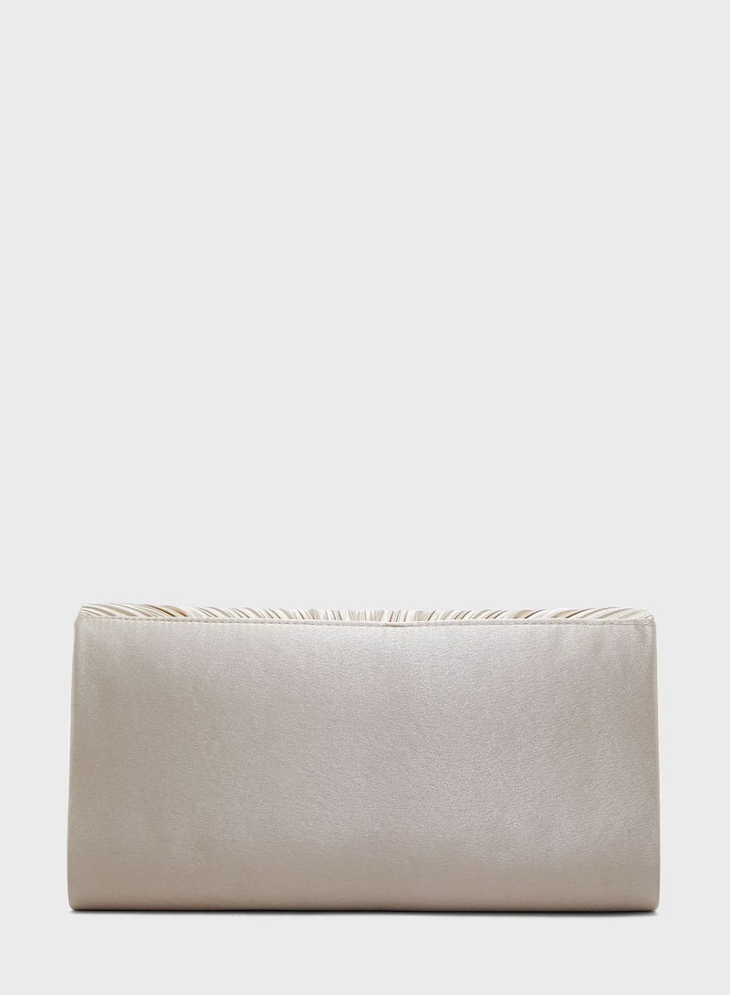Ella Limited Edition Pearl Trim Pleated Satin Evening Clutch Bag - Image 2