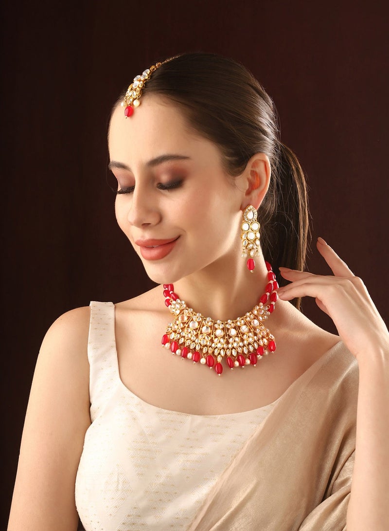 برياسي طقم مجوهرات مرصع بالخرز Kundan - Image 1