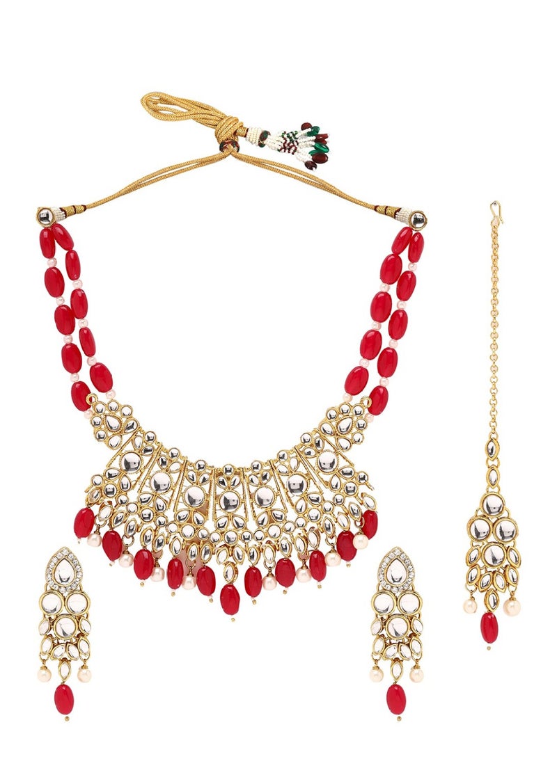 برياسي طقم مجوهرات مرصع بالخرز Kundan - Image 3