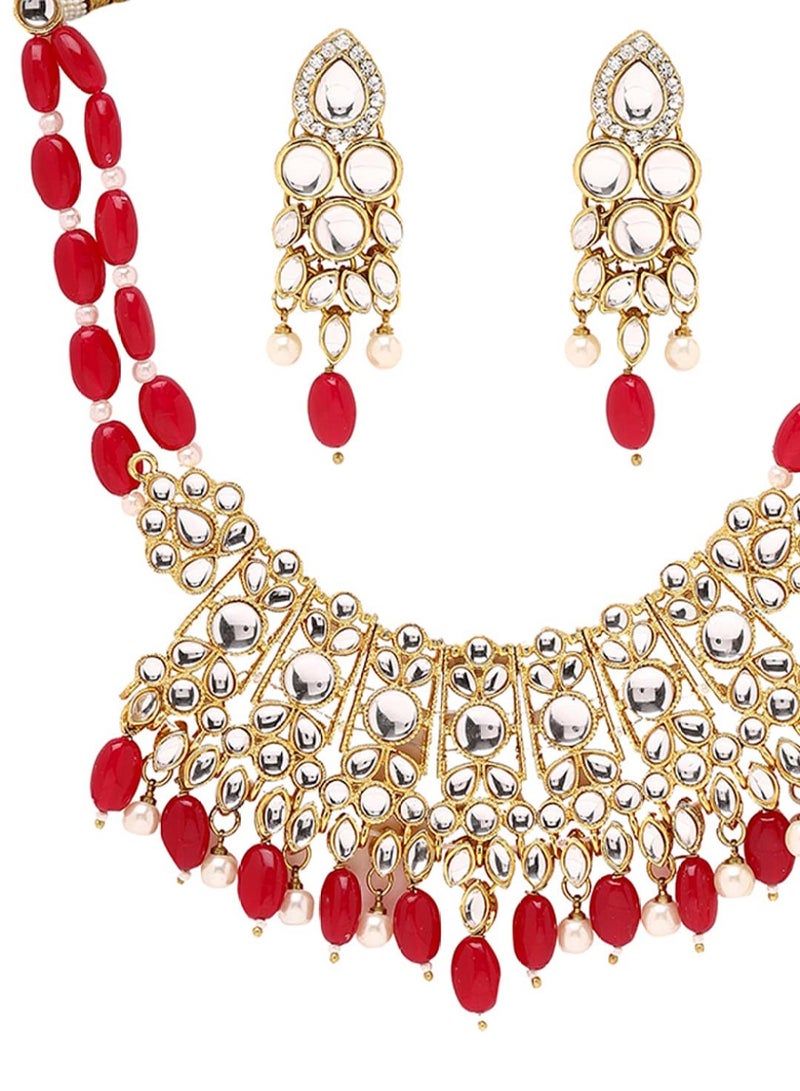 برياسي طقم مجوهرات مرصع بالخرز Kundan - Image 4