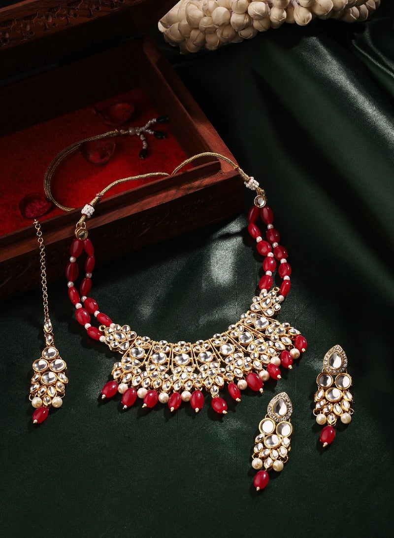 برياسي طقم مجوهرات مرصع بالخرز Kundan - Image 2