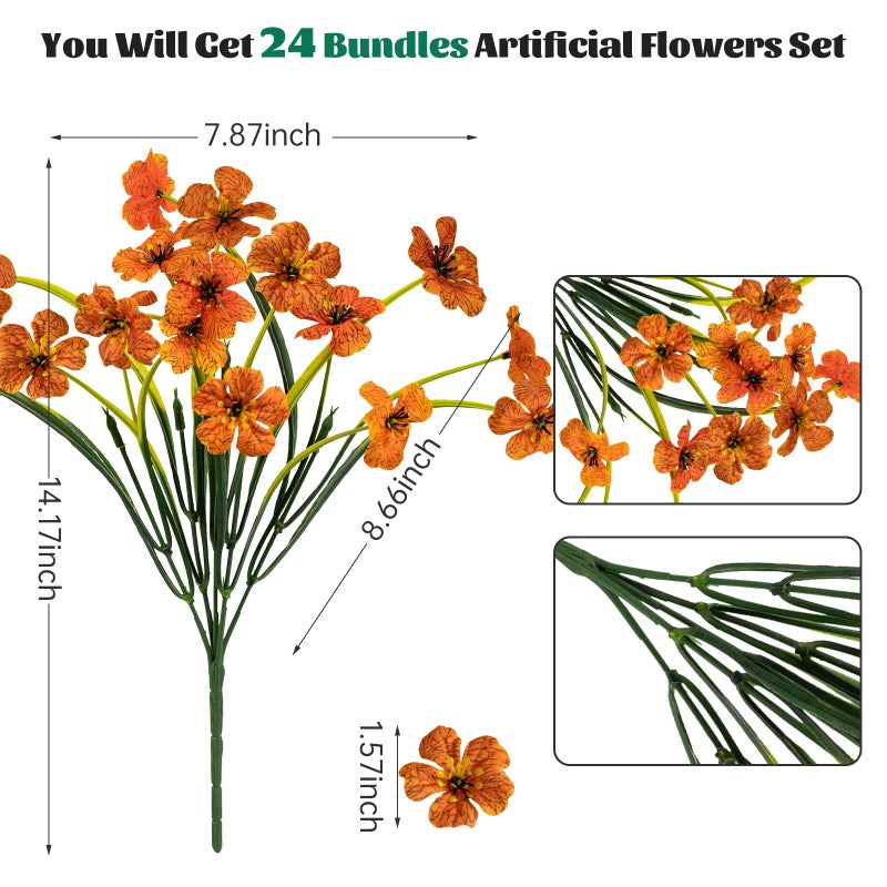 Lnoicy 12 Pcs Artificial Flowers for Outdoor Plastic Flowers Decoration  UV Resistant Faux Flowers Shrubs  Artificial Plants for Indoor Outside Garden Home Wedding Farmhouse(Orange) - Image 2