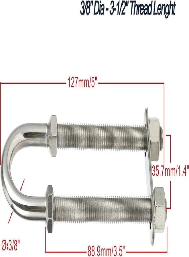 Amarine Made Pair of Stainless Steel Marine Boat Stern Bow Eye Tie Down U Bolt (Silver, 3/8" Dia - 3-1/2" Thread Lenght) - Image 2