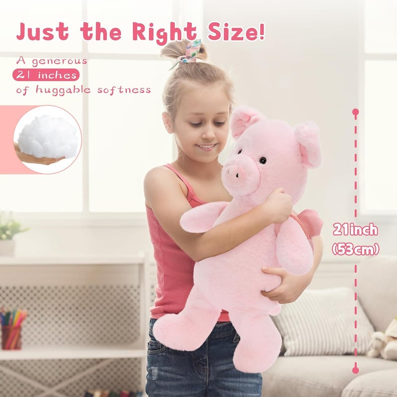 MorisMos 4 Pieces Pig Cuddly Toy XXL Set, 53cm Pink Giant Pig Cuddly Toy with 2 Piglets Babies in Backpack, Large Plush Toy Stuffed Animal, as Birthday Gift for Children Baby - Image 2