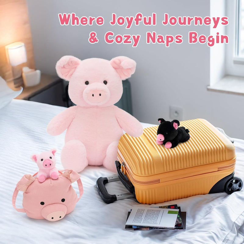 MorisMos 4 Pieces Pig Cuddly Toy XXL Set, 53cm Pink Giant Pig Cuddly Toy with 2 Piglets Babies in Backpack, Large Plush Toy Stuffed Animal, as Birthday Gift for Children Baby - Image 5