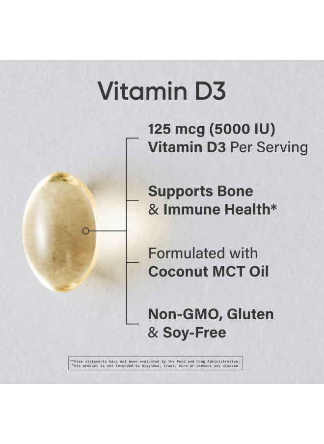 SPORTS RESEARCH - Sports Research Vitamin D3 5000 IU with Coconut MCT Oil - High Potency Vitamin D Supplement for Immune & Bone Support - Non-GMO Verified, Gluten & Soy Free 125mcg, 30 Liquid Softgels - Image 1