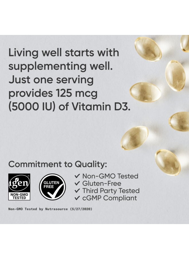 SPORTS RESEARCH - Sports Research Vitamin D3 5000 IU with Coconut MCT Oil - High Potency Vitamin D Supplement for Immune & Bone Support - Non-GMO Verified, Gluten & Soy Free 125mcg, 30 Liquid Softgels - Image 1