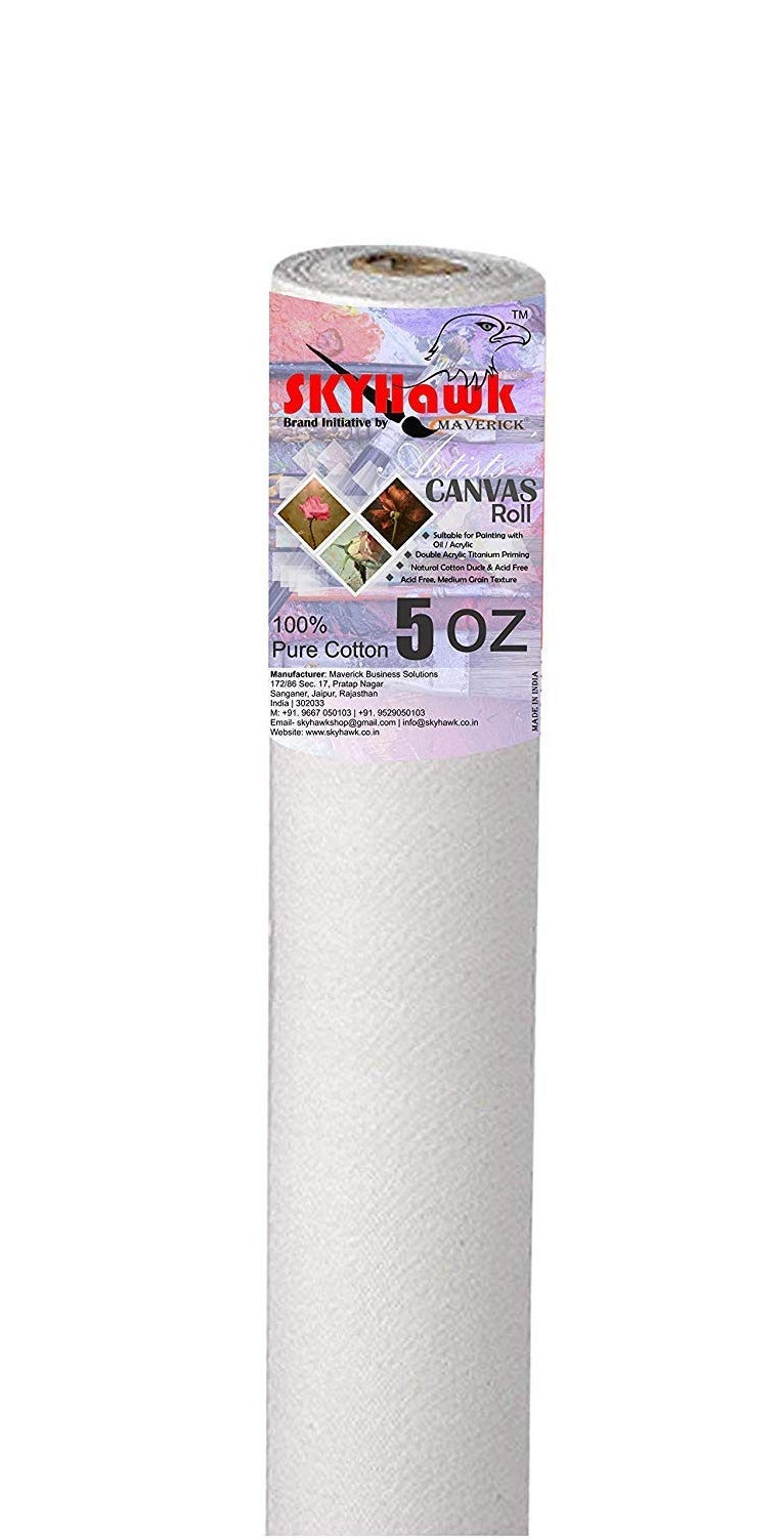 SKYHawk White Medium Grain Artist Canvas Roll 34 inche x 5 Meter (5 oz) - Image 1