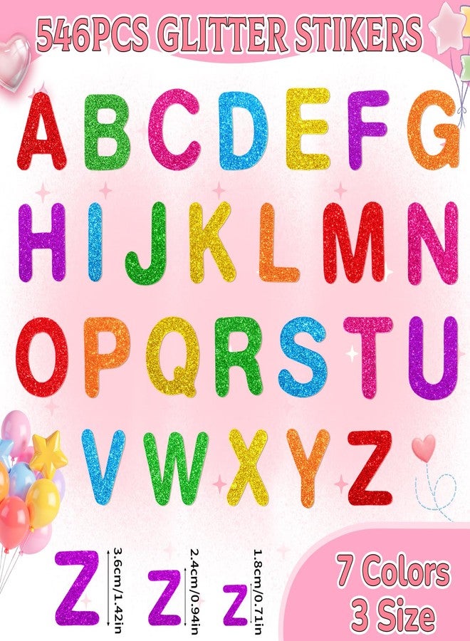 Natonhi 546Pcs Glitter Foam Letter Stickers, 3 Size 7 Colors 3D Self-Adhesive EVA ABC Alphabet Stickers for Kids Crafts, School Projects, Scrapbooking, Card Making and Party Decorations - Image 3