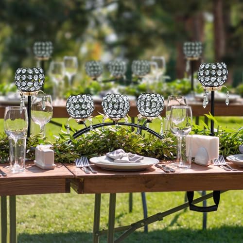 Kehail Set of 3 Crystal Tea Light Candlestick Holders Flower Shape with Crystal Pendant Bowl Votive Metal Candle Holder for Table Centerpieces Wedding Home Decor (Black+Gold) - Image 5