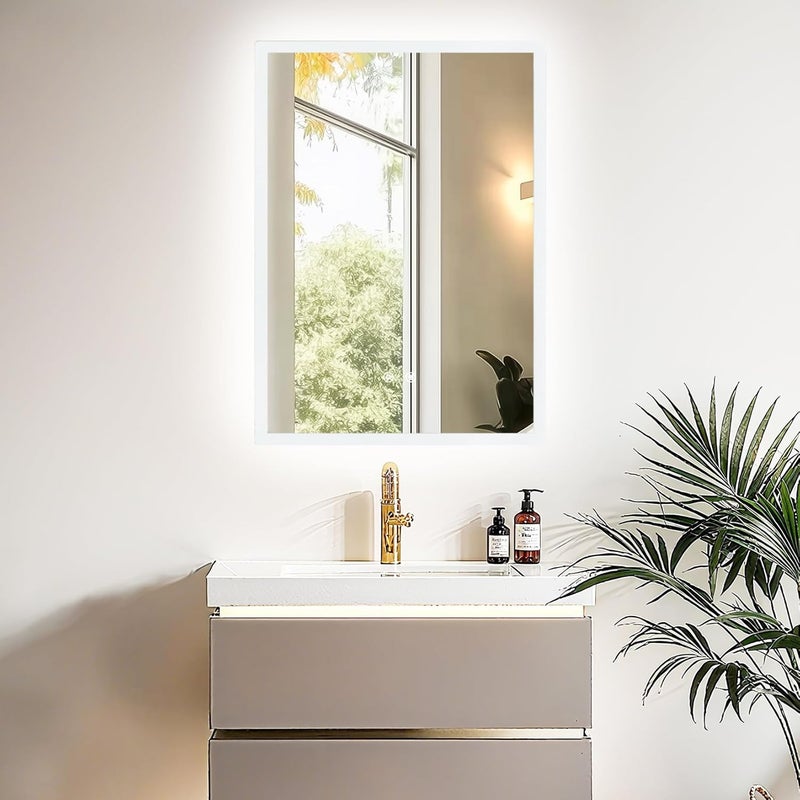 WISFOR Bathroom Mirror with LED Lights: 50x70cm Rectangular Illuminated Dimmable Wall Mounted Mirror with Anti-Fog 3 Lighting Modes Memory Function Anti Fog Smart LED Bathroom Mirror with Touch Light - Image 2
