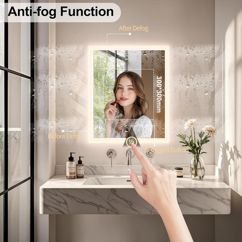 WISFOR Bathroom Mirror with LED Lights: 50x70cm Rectangular Illuminated Dimmable Wall Mounted Mirror with Anti-Fog 3 Lighting Modes Memory Function Anti Fog Smart LED Bathroom Mirror with Touch Light - Image 4