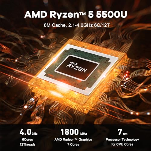 Beelink Mini PC, SER5 AMD Ryzen 5 5500U(7nm, 6C/12T) up to 4.0GHz, Mini Gaming Computer 16GB DDR4 RAM 500GB NVME SSD, Micro PC 4K@60Hz Dual Display, Mini Computer WiFi6/BT5.2/HTPC/W-11 Pro - Image 3