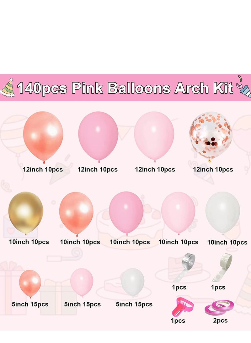 xppier 140pcs Pink Balloons Arch Kit Party Supplies Decoration Balloons for Birthday Baby Shower  - Image 5