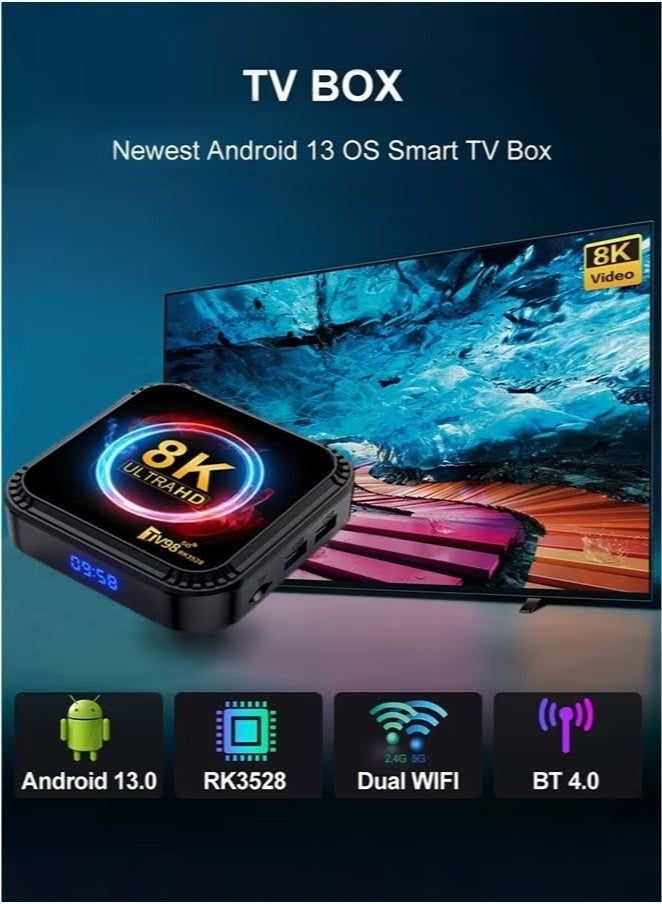 TV98 Smart TV Box Android 13.0 System 4G+64G Storage Dual WIFI6(2.4G/5G)+BT4.0 Support H.265/8K UHD Media Player - Image 2