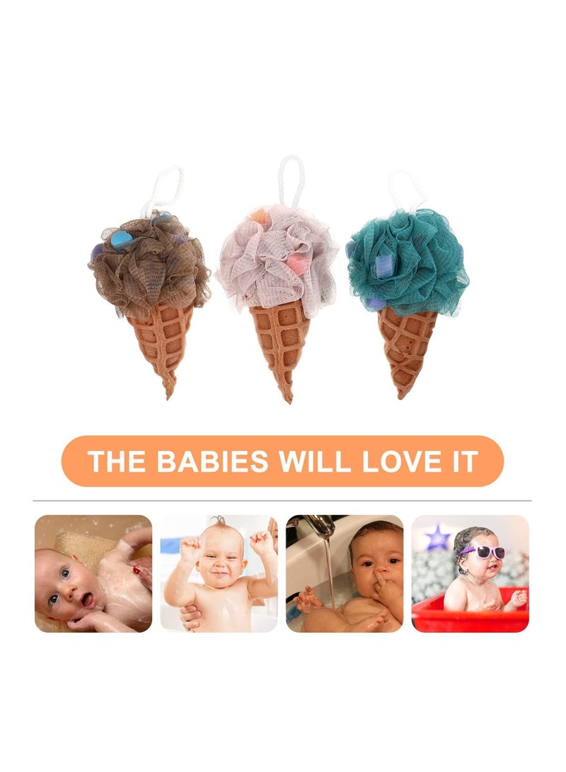 Y&D Bath Shower Sponge, 3Pcs Ice Cream Shaped Kids Loofahs Balls Cute Body Scrubber Bubbles Ball for  - Image 4