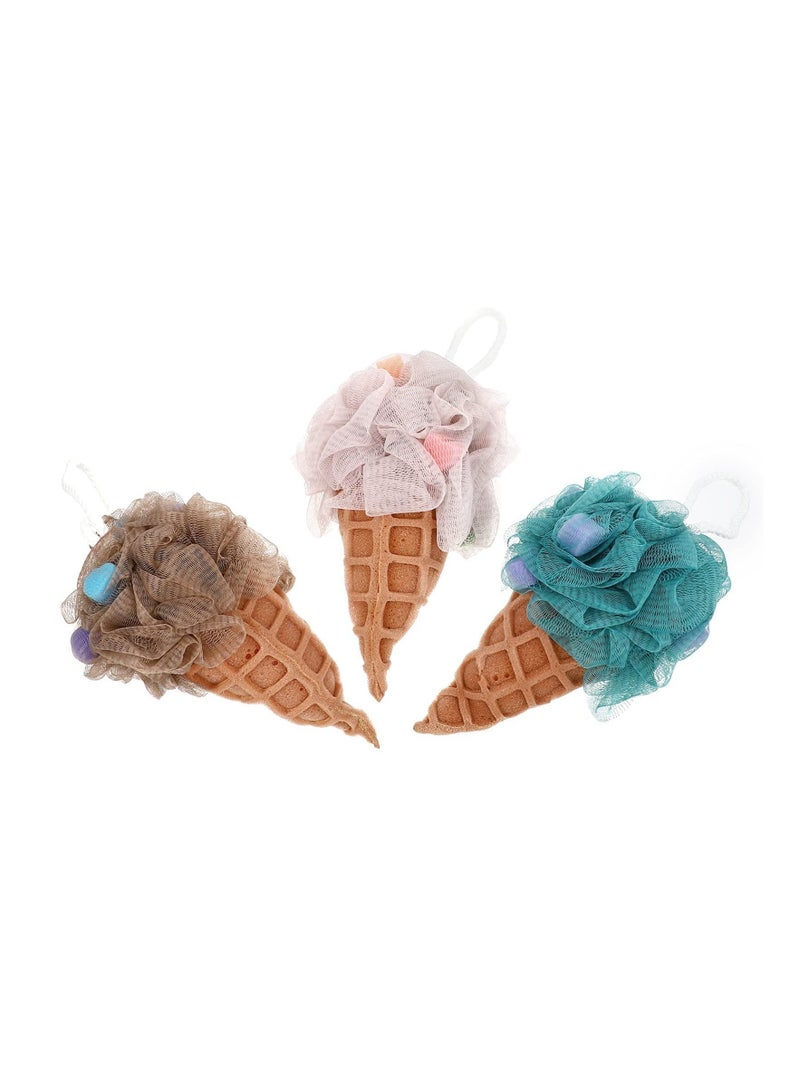 Y&D Bath Shower Sponge, 3Pcs Ice Cream Shaped Kids Loofahs Balls Cute Body Scrubber Bubbles Ball for  - Image 1