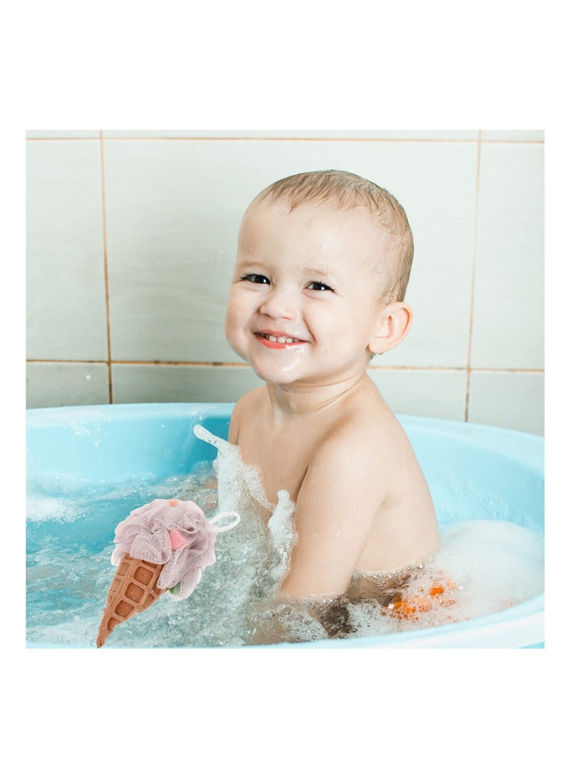 Y&D Bath Shower Sponge, 3Pcs Ice Cream Shaped Kids Loofahs Balls Cute Body Scrubber Bubbles Ball for  - Image 3