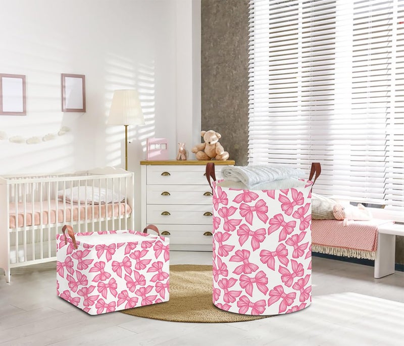 NTAOHAMPER Laundry Hamper,Laundry Basket,Baby Nursery Hamper,Waterproof Storage Bin,Clothes Organizer Basket,Room Decor(Big Bowknot) - Image 2