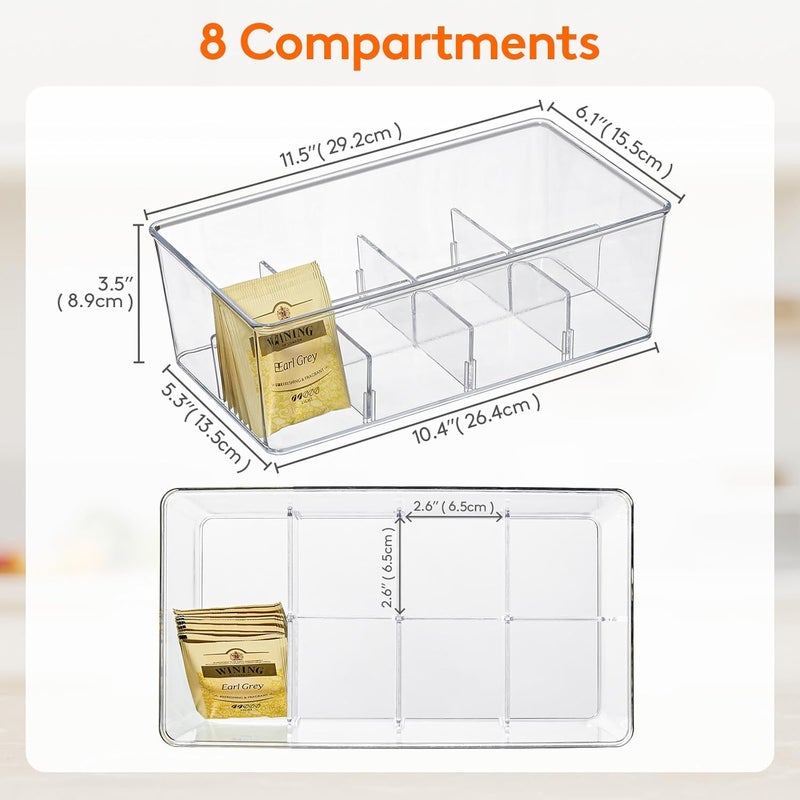 Lifewit 2 Pack Plastic Stackable Tea Bag Organizer, Divided Storage Bin Box for Kitchen Cabinets, Countertops, Pantry, Hold Coffee Pods, Sugar Packets, Condiments, 8 Sections - Image 4