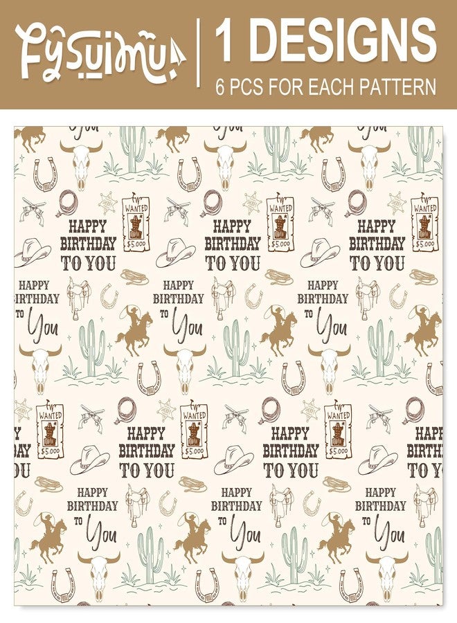 FYSUIMU 6 Sheets Happy Birthday Wrapping Paper - Not Roll - Western Cowboy Gift Wrap Paper Folded Flat for Wild West Rodeo Birthday DIY Crafts, 19.7 x 27.6 Inch - Image 3