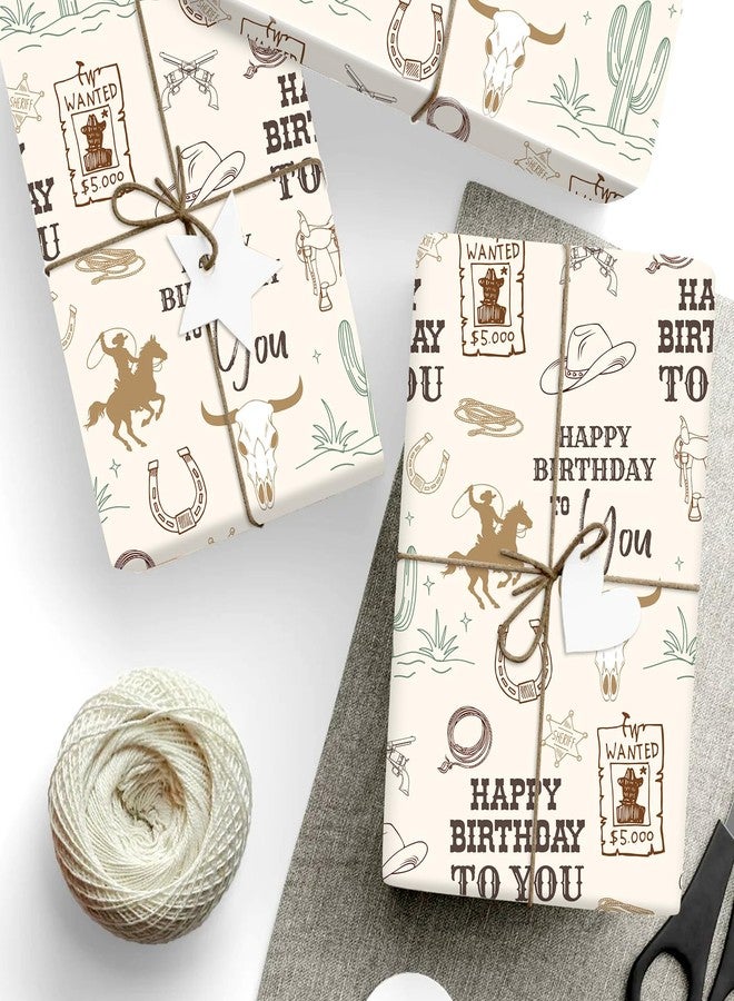 FYSUIMU 6 Sheets Happy Birthday Wrapping Paper - Not Roll - Western Cowboy Gift Wrap Paper Folded Flat for Wild West Rodeo Birthday DIY Crafts, 19.7 x 27.6 Inch - Image 1