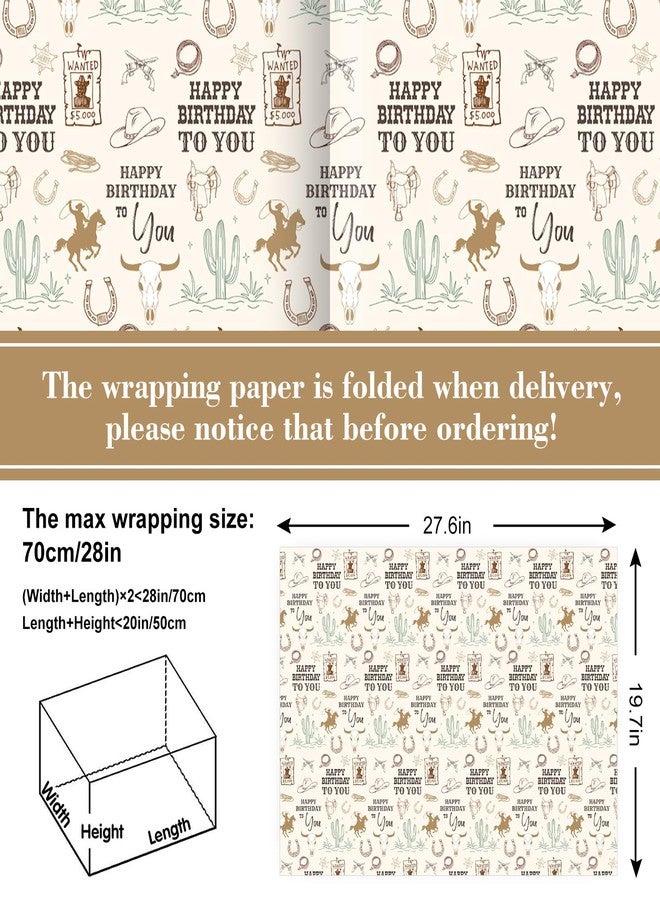 FYSUIMU 6 Sheets Happy Birthday Wrapping Paper - Not Roll - Western Cowboy Gift Wrap Paper Folded Flat for Wild West Rodeo Birthday DIY Crafts, 19.7 x 27.6 Inch - Image 2