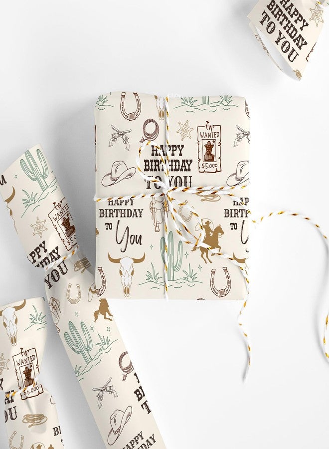 FYSUIMU 6 Sheets Happy Birthday Wrapping Paper - Not Roll - Western Cowboy Gift Wrap Paper Folded Flat for Wild West Rodeo Birthday DIY Crafts, 19.7 x 27.6 Inch - Image 4