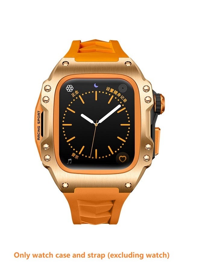 Generic Fluororubber Strap with 316L stainless steel for Apple Watch 44/45 , Luxury Super racing elements refit Kit for Apple iWatch series 9 8 7 SE 6 5 4, golden（Not Watch）  - Image 1