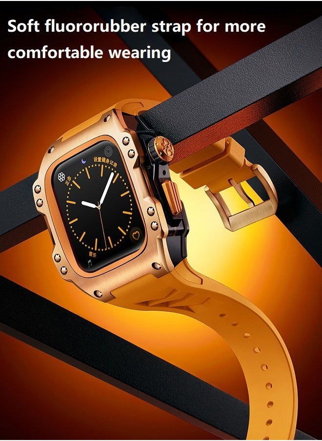 Generic Fluororubber Strap with 316L stainless steel for Apple Watch 44/45 , Luxury Super racing elements refit Kit for Apple iWatch series 9 8 7 SE 6 5 4, golden（Not Watch）  - Image 5