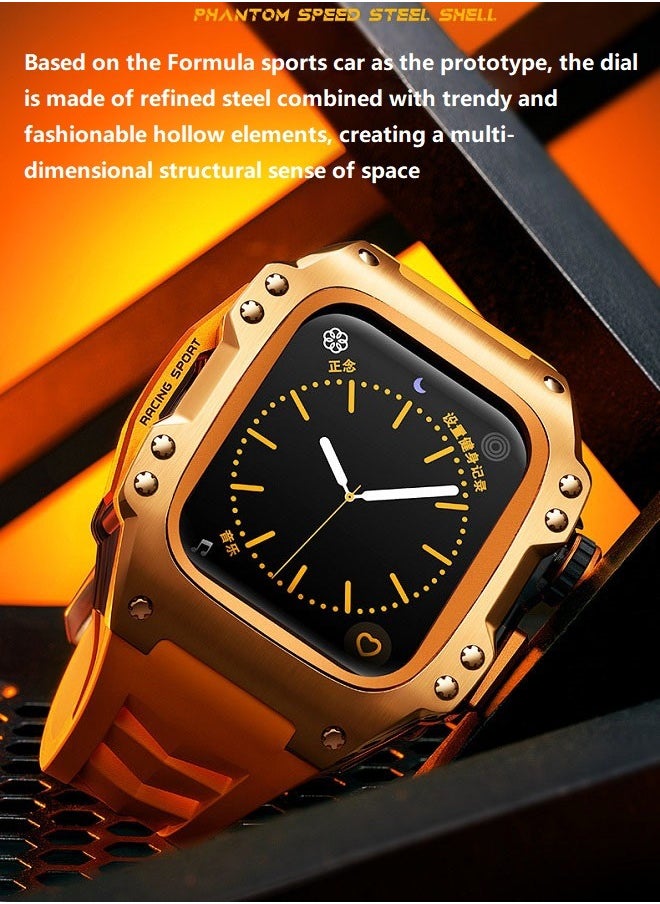 Generic Fluororubber Strap with 316L stainless steel for Apple Watch 44/45 , Luxury Super racing elements refit Kit for Apple iWatch series 9 8 7 SE 6 5 4, golden（Not Watch）  - Image 4