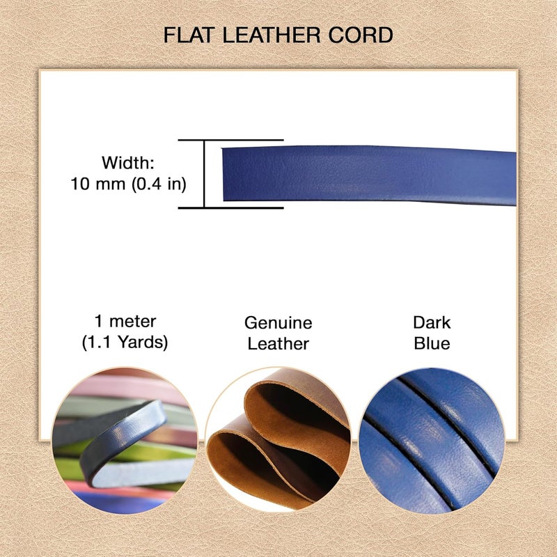 Aezzo Flat Genuine Leather Cord for Bracelet Making 3/8 in. - Real Leather Strip for Jewelry, Keychain, DIY Craft Making, Watch Band, Purse Strap, 1.1 Yard (Dark Blue) - Image 4