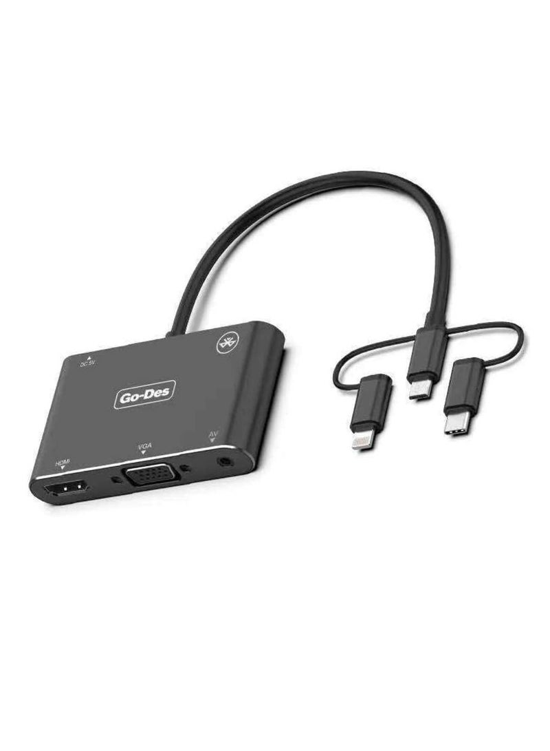 GO-DES Go-Does 5 in 1 HD Laptop Monitor Player USB-C Lightning Micro USB to HDTV VGA  AV Adapter GD-8762 - Image 2