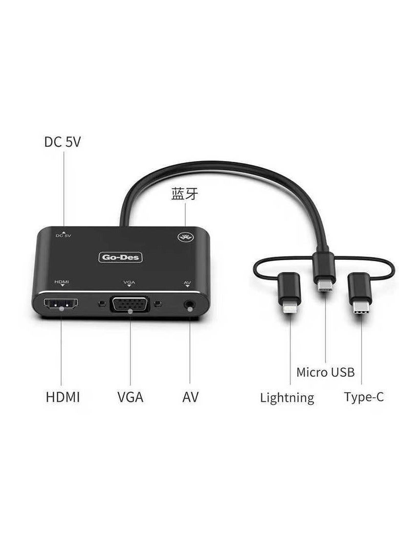 GO-DES Go-Does 5 in 1 HD Laptop Monitor Player USB-C Lightning Micro USB to HDTV VGA  AV Adapter GD-8762 - Image 4
