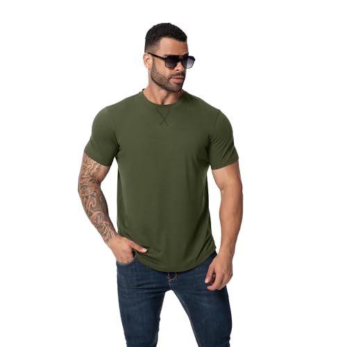 TEZO Mens 3 Pack Plain Cotton Shirts Short Sleeve Casual Crew Neck T-Shirts Hipster Hip Hop Longline Tees Shirts Drop Cut Curved Hem Shirt (BKLGAG L) - Image 3