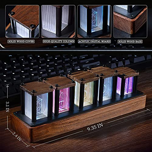 Adventurers Digital Tube Desk Clock Retro Modern Wooden Clock 1600 Colors RGB Full-Color LED Digital Clock Digital Tube DIY Desk Clock Interior (Black Walnut) - Image 5
