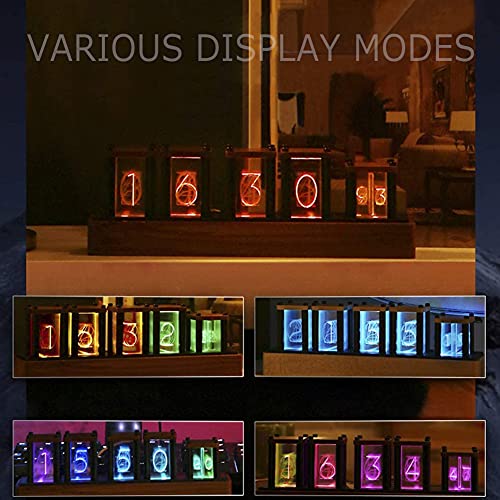 Adventurers Digital Tube Desk Clock Retro Modern Wooden Clock 1600 Colors RGB Full-Color LED Digital Clock Digital Tube DIY Desk Clock Interior (Black Walnut) - Image 4