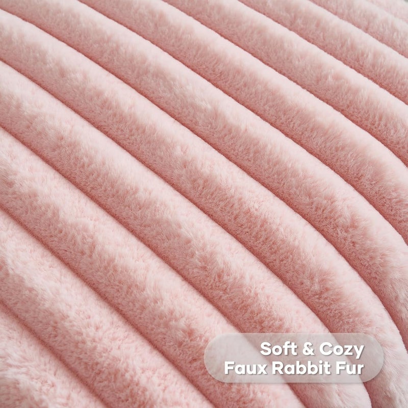 FUTEI Pack of 2 Fluffy Faux Fur Throw Pillow Covers 26x26 Inch Elegant Striped Textured Decorative Euro Pillow Shams Modern Accent Pillow for Couch Bed Living Room, Pink - Image 2