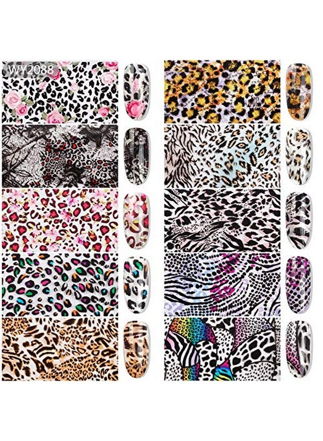 يس ليدي ملصقات أظافر YesLady بتصميم جلد الفهد، ملصقات رقائق معدنية، نصائح مانيكير، 10 أنماط