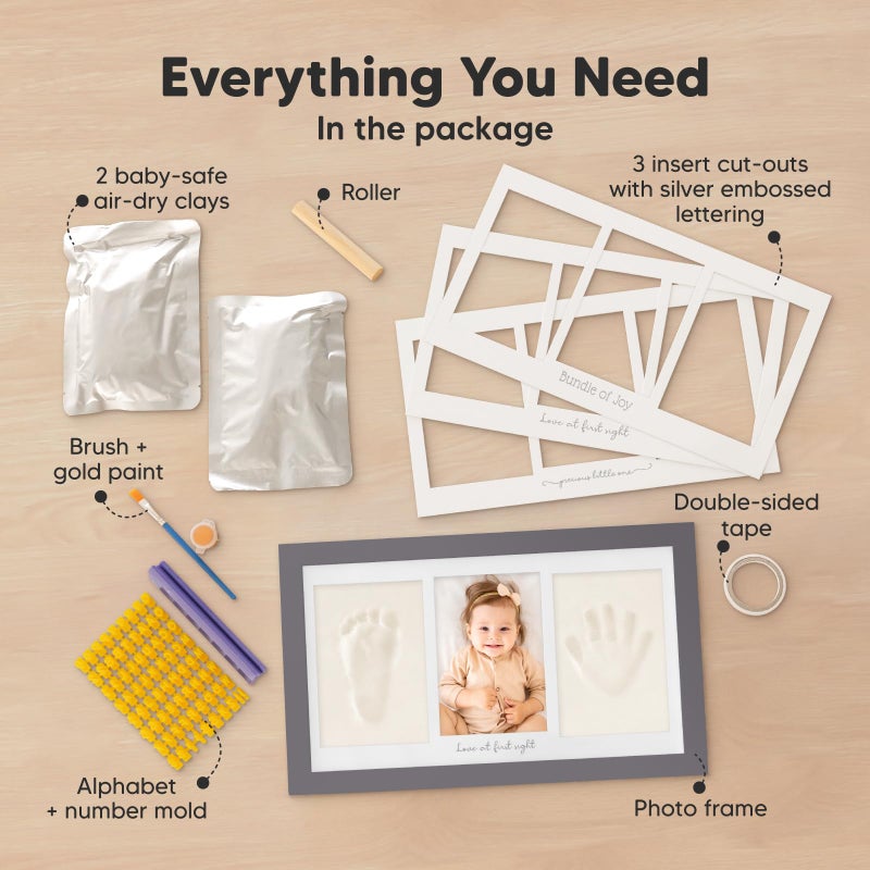 KeaBabies Baby Hand and Footprint Kit - Clay Handprint Keepsake Frame, Newborn Nursery Picture Frame, Personalized New Mom Gifts for Baby First Christmas Shower (Gunmetal Gray) - Image 2