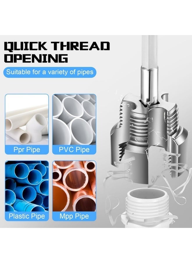 3 Pcs Pipe Thread Cutting Tool, Integrated Internal & External Pipe Threading Tool, Electric Drill Compatible PVC Tube Threader Kit, 1/2", 3/4", 1'' Tube Sizes Rethreading Kit (3 Sizes) - Image 3