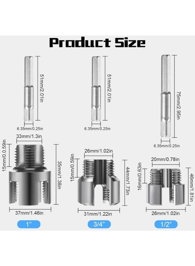 3 Pcs Pipe Thread Cutting Tool, Integrated Internal & External Pipe Threading Tool, Electric Drill Compatible PVC Tube Threader Kit, 1/2", 3/4", 1'' Tube Sizes Rethreading Kit (3 Sizes) - Image 2