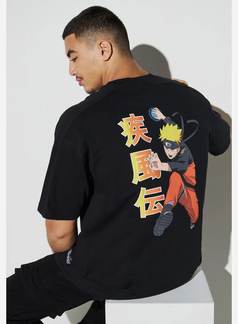SP Characters Naruto Print Panelled Crew Neck T-Shirt