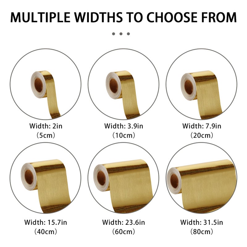 QDYMXUN Brushed Gold Peel and Stick Wallpaper Border, PVC Self Adhesive Removable Contact Paper, Waterproof Mirror Frame Sticker for Bathroom, Kitchen and DIY Decor (394''L x 1.97''W) - Image 5