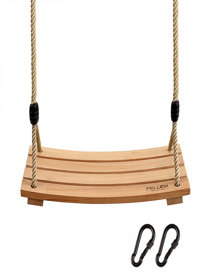 PELLOR Wood Tree Swing Seat, Indoor Outdoor Rope Wooden Swing Set for Children Adult Kids 17.7x7.9x0.6 inch - Image 1